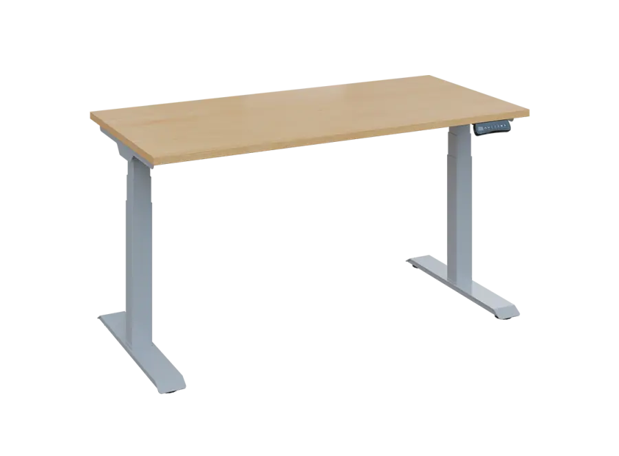 Fleximax 27-14 výškově nastavitelný stůl, kovová podnož stříbrná, deska 25 mm, široký 1400 mm, javor horský